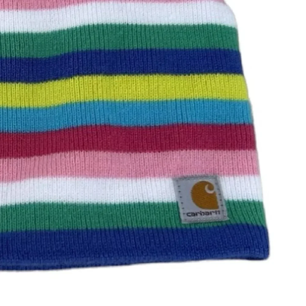 Carhartt Stripe Beanie Hat Youth Multicolored Fleece Lined Bright Winter